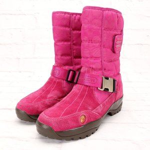 Coach Sharron Mid-Calf Boots Shoes 7M Fuchsia Pink Suede Canvas W/Buckle